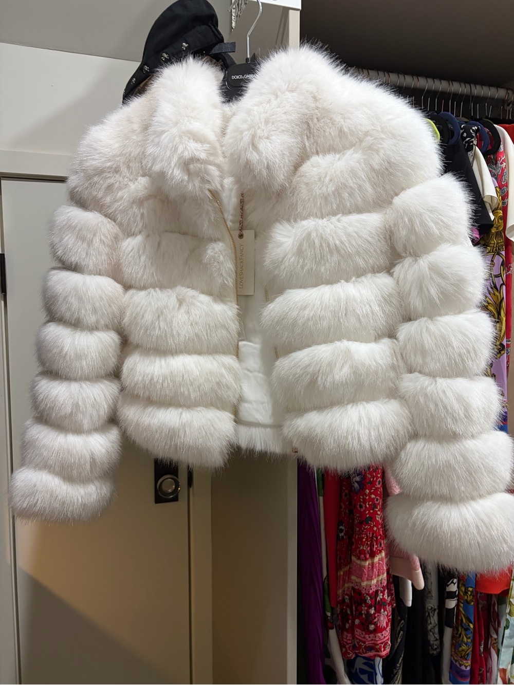 LoveShackFancy White Plush Faux Fur Cropped Jacket - Picture 5 of 5